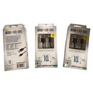 10ft Micro USB to‎ USB Cable Sync Charge Cord for Smartphones Tablets. Set of 3!